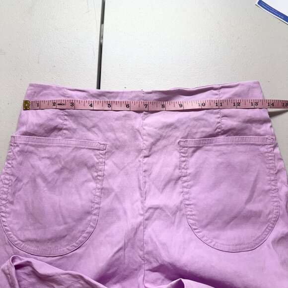 New Anthropologie The Colette Ruffle Hem Linen Wide Leg Crop Pants Pink 28 - Picture 8 of 11